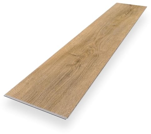 Vinylboden Klick Vinyl Premium Eiche Cuxhaven | Braun Holzoptik | integrierte Trittschalldämmung | 1220 x 225 x 5 mm | Paket mit 2,2 m² | Fußbodenheizung geeignet | 100% wasserfest | Bodenglück