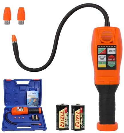 Refrigerant Leak Detector HVAC Freon Leak Detector R134a, R134a, R410A, R22 Halogen Gas Leak Detector 6 Adjustable Sensitivity AC Sniffer with Environment Reset Function, Sound & Light Alarm Orange