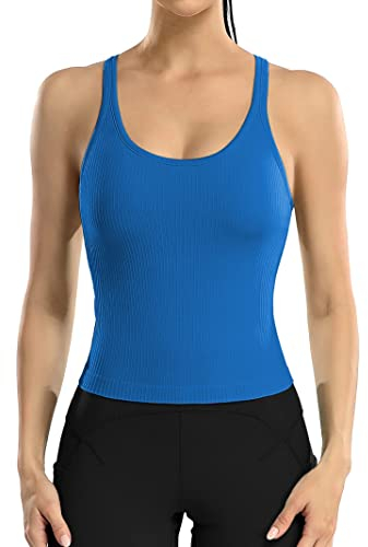 Attraco Sport Tank Tops Damen Workout Tanktops Racerback Yoga Atmungsaktives Shirts Sportshirt Fitness Running Workout Lauftop Blau L