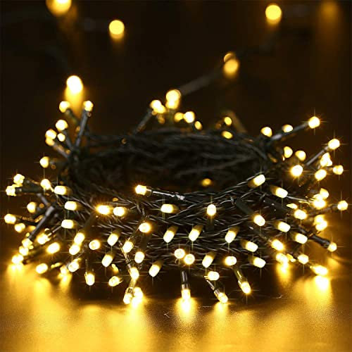 PhilzOps Navidad Guirnarldas Luces Interior, 10M 100 LED Cadena de Luces Exterior Batería 8 Modos Impermeable Iluminación para Fiestas Árbol de Navidad Celebraciones Decoración, Blanco Cálid