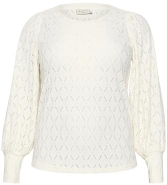 KAFFE CURVE Langarm-Bluse KCtina Damen Spitzen Oberteile Langarm Bluse Laternen Ärmel Große Größen S, Chalk