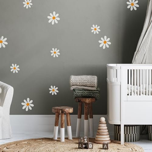 Unik Nordic Wandsticker Daisy Gänseblümchen Motiv C, M - 43 x 50 cm, Aufkleber für die Wand, Wandtattoo rückstandslos entfernbar, Wanddekoration für Kinderzimmer und Babyzimmer, Wandaufkleber Blumen