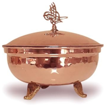 Handmade Copper Laurel Sugar Bowl, 14 cm, Red Colour, Forged
