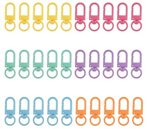 30 Pcs Metal Lobster Claw Clasps, Colorful Lanyard Swivel Snap Hooks with Key Rings Beads Projects Zipper Pulls for Bag Key Chains Connector Jewelry Making DIY Crafts Accessories (6 Colors)