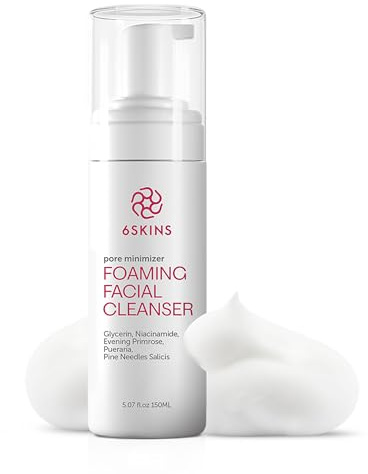 6SKINS® Pore Minimizer Vegan Foaming Facial Cleanser | Exfoliating Face Wash with Anti Sebum P, Gentle Hydrating Korean Face Wash with Niacinamide, Evening Primrose - For All Skin Types 5.07 fl.oz.