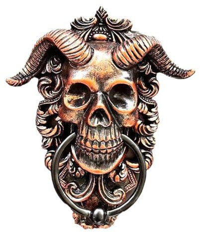 Hängender Gothic Türklopfer,3D Harz Hörner Totenkopf Wanddeko,Halloween Ziegenhorn Gott Hängender Türklopfer,10.5 * 13cm,Haustürdeko Totenkopf Skulptur, Wandhalterung Deko als Moderne Wanddekoration