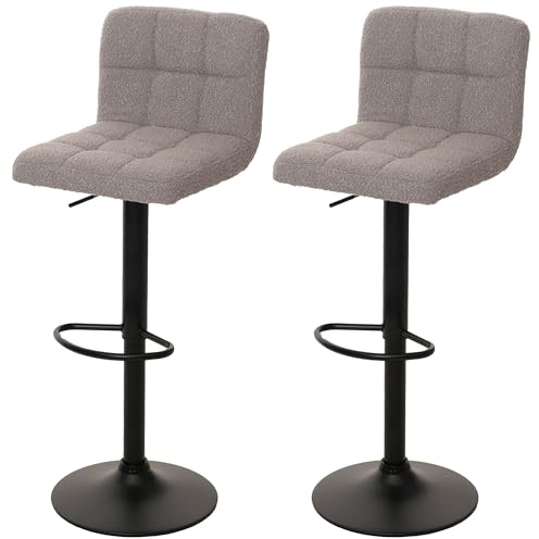 Mendler 2er-Set Barhocker HWC-G87 Stoff Boucle (450g/m²) FSC® - grau | Tresenhocker, Barstuhl, höhenverstellbar drehbar
