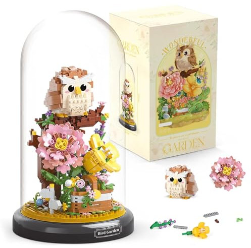 JOAASU Bloques de Construcción de Flores Artificiales, Bloques de Construcción Flores, Juego de Construcción de Búho, Decoración del Hogar para Adultos y Niños, 1123 PCS