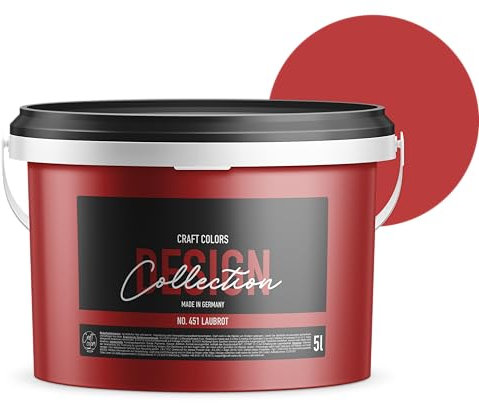 Craft Colors® Peinture murale de qualité supérieure - 5 l - Finition mate - Fabriquée en Allemagne - Collection Design n° 451 - Rouge naturel