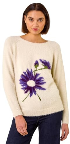 Roman Fluffy Yarn Jumper for Women UK Ladies Thick Sweater Warm Cosy Chunky Knitted Pullover Winter Furry Casual Smart Textured Everyday Cuddly Soft Knitwear - Natural - Size 12