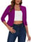 MINTLIMIT Women Crop Blazer 3/4 Ruched Sleeve Jacket Blazers Elegant Suit Jacket Collarless (Dark Purple L)