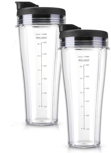 Paquete de 2 vasos de repuesto con fundas para la batidora Ninja - Compatible con los modelos de robot de cocina y batidora Ninja CB350EU, BN800EU, BN750EU, BN650EU, BN495EU, CB100EU