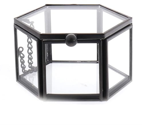 Cuicany Vintage Schmuckschatulle aus Glas, Geometrische Ringschatulle, Geometrisches Glas Box, Schmuckschatulle aus Metall, Hochzeit Ring Box, für Ringe, Armbänder, Schmuck(Goldene)