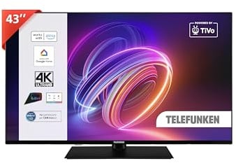 TELEFUNKEN 2025 Smart TV 43 Ultra HD TE43750B46I2PZ, TiVo TV LED 43 pouces, compatible avec Alexa et Google Assistant, DVB-I, numérique DVB-T2, Dolby Vision, HDR10