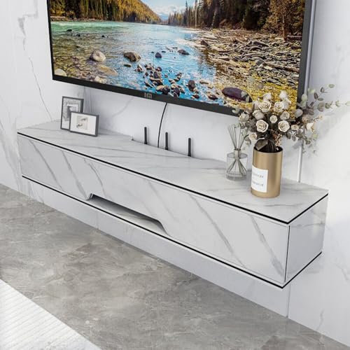 Wall Mounted Floating TV Stand with Doors and Audio/Video Shelf White Entertainment Center TV Cabinet Narrow TV Unit