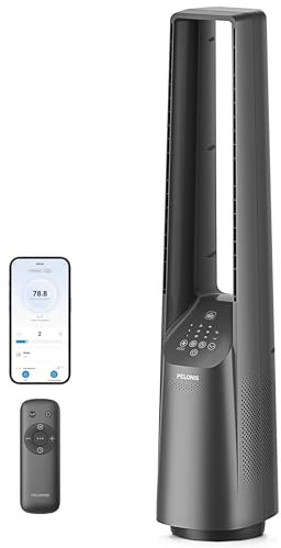 PELONIS Ventilatore a torre intelligente senza pale da 40 pollici con Wi-Fi, potente flusso d'aria, motore CC ultra silenzioso (20 dBA), 6 velocità, 4 modalità, telecomando, timer 7H,