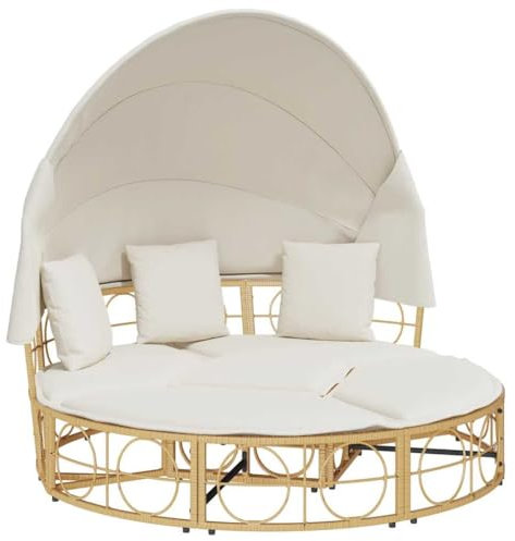 Outdoor-Loungebett mit Dach und Kissen Poly Rattan, modulares Design, UV-beständig, wasserfest, für Garten und Terrasse