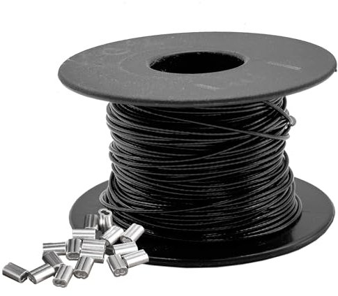 304 Wire Rope, Stainless Steel PVC Black Coated Wire Cable with 30 Aluminum Crimping Sleeves Cable 7x7 Strand Core stainless steel cable for Garden, Fence and DIY Balustrade (Black, 2mm x 30m)