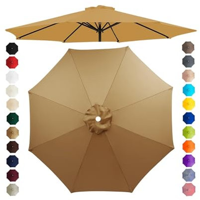Chinimon Replacement Parasol Canopy 2m/2.5m/2.7m/3m/3.5m, 6/8 Arms Parasol Replacement Cover, Garden Parasol Replacement Canopy for Garden Umbrella Yard Beach(Khaki,2.5m/6-Ribs)