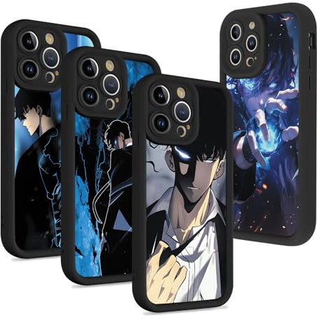 TBNMBGY 4 Stück Schutzhülle für iPhone 13 Pro Hülle 6.1 Zoll, Anime Solo Leveling Arise Muster Designs Manga für Fan Junge Case Schutz Handyhülle Stoßfest TPU Cartoon Cover für Junge