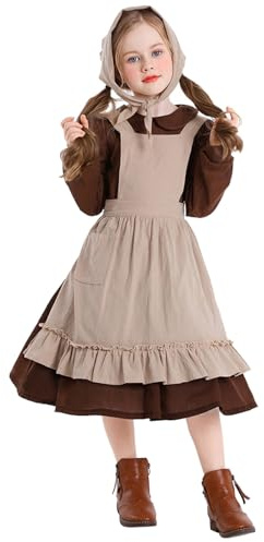 Girls Oktoberfest Outfit Kids Bavarian Dirndl Dress with Apron and Head Scarf Childs Medieval Victorian Village Dress Traditional German Clothing for Halloween Carnival