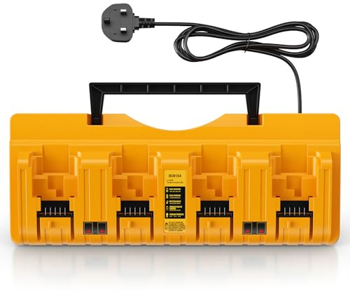 4 Ports Battery Charger Compatible with Dewalt Battery Charger, 12V/18V/20V DCB Batteries Charging Replacement with Intelligent Indicator LED, Safe and Efficient Protection Systems