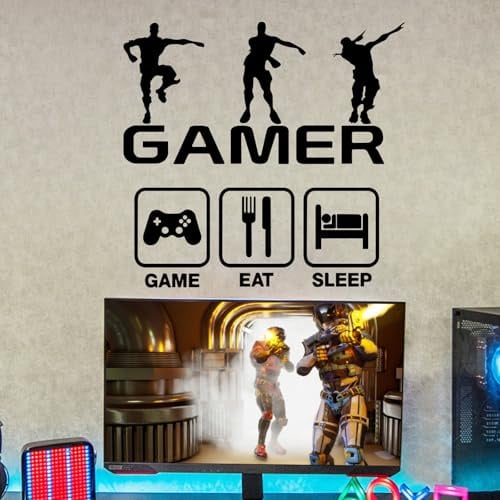 CXRYLZ-FUR Autocollants Muraux, Game Zone Stickers Muraux Amovible Gaming Decor Vinyle Autocollants Jeu Art Décorations pour Garçons Filles Salle De Jeux À La Maison (Gamer)