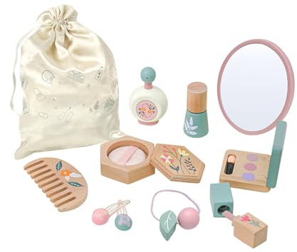 amangul Entwicklungsförderndes Make Up Set Aus Holz Für Mädchen 3 Jahren. Rollenspiel Schönheitsset Mit Kammaufbewahrung Fördert Die Rolle Fantasievoller Schönheitsaccessoires