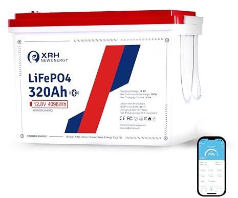 12V 320Ah LiFePO4 Lithium Batterie,200A BMS,4096W Max,4000-15000 Zyklen,10 Jahre Lebensdauer,Ersatz für AGM Batterie,für Wohnmobil,Solaranlage,Camping