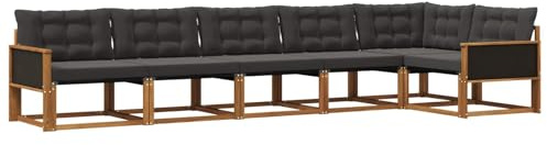 vidaXL Outdoor-Sofagarnitur mit Kissen 6 pcs Natürlich und Schwarz, Garten, modernes Outdoor-Sofa-Set, wetterfest, Bequeme Lounge, langlebige Möbel, Akazienholz-Design