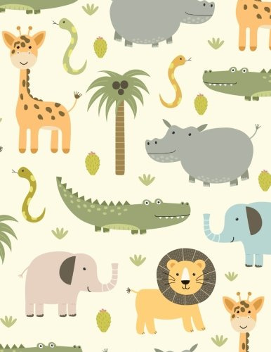 Blank Notebook: Safari Animals Hippo Crocodile Lion Elephant And Giraffe Notebook 100 pages (Composition Book Journal) (8.5 x 11 Large Size)