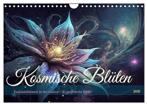 Kosmische Blüten (Wandkalender 2026 DIN A4 quer), CALVENDO Monatskalender: Fantasievolle Blumen im Zauber der Galaxie - KI generierte Bilder (CALVENDO Natur)