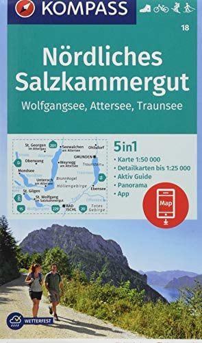 KOMPASS Wanderkarte Nördliches Salzkammergut, Wolfgangsee, Attersee, Traunsee: 5in1 Wanderkarte 1:50000 mit Panorama, Aktiv Guide und Detailkarten ... Fahrradfahren. Skitouren. Langlaufen.