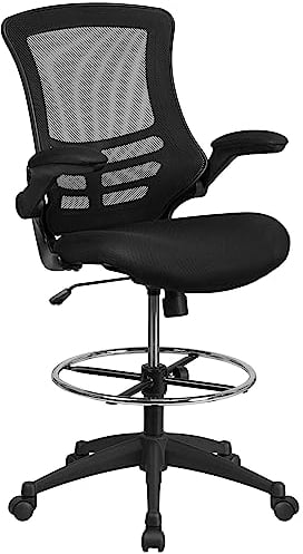 Flash Furniture Bürostuhl, ergonomisch, mit Netz-Rückenunterstützung, geformtem und höhenverstellbarem Sitz und feststellbarem Kipphebel, schwarz