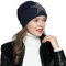 DonDon Mütze Damen Wintermütze Slouch Beanie gefüttert mit Strass Stern dunkelblau
