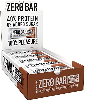 BioTechUSA Zero Bar Protein Snack | Faible teneur en sucre et sans lactose | Texture croustillante | Saveurs délicieuses, 20 * 50 g, Double Chocolat