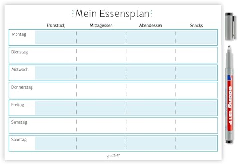 Mein Essensplan I dv357 I DIN A4 I Whiteboard Essensplaner für die ganze Woche I abwischbar I blau I mit selbstklebender Rückseite