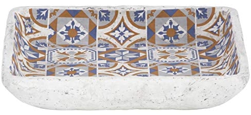 Esschert Design Vogelbad Portugiesische Kacheln aus Beton, 26,6 x 26,6 x 5,7 cm, Badeschale für Wildvögel, rechteckig