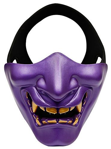 Airsoft Halbgesichtsmasken, Böser Dämon, Monster, Kabuki, Samurai, Hannya, Oni, Halbgesichtsschutzmasken für Maskenball, Party, Halloween, Cs War Game (lila)