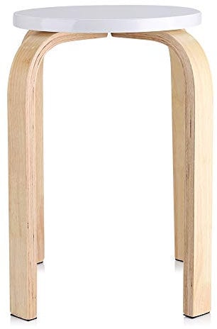Runder Holzhocker, rutschfest, gebogen, stapelbar, stabiler Hocker mit 4 Beinen für Heimmöbel, Kinderzimmer, Dekoration (weiß)