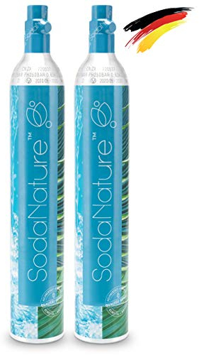 SodaNature® | 2x Premium 60L CO2 Zylinder für SodaStream (außer QC), Aarke etc. | Neu & Erstbefüllt in Deutschland | Natürliche Kohlensäure für 2x 60L | TÜV bis 2035 [425g]