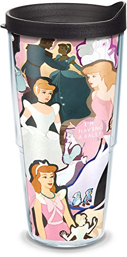 Tervis Disney-Cinderella 70th Anniversary Vaso Aislado con Envoltura y Tapa Negra, Tritan, Transparente