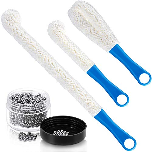 3 cepillos de Limpieza para decantadores, estropajos Flexibles para Botellas y 400 Cuentas de Limpieza Reutilizables para decantadores, Herramientas de Limpieza del hogar para decantadores de Vino
