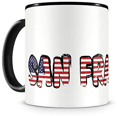 Samunshi® San Francisco Tasse mit Spruch USA Amerika Geschenk für Mann Frau Kaffeetasse groß Lustige Tassen zum Geburtstag schwarz 300ml