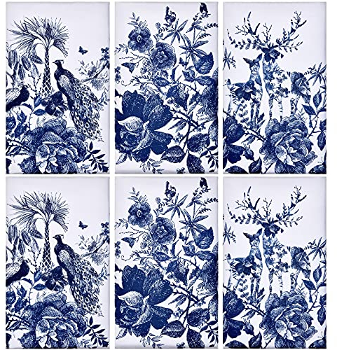 6 Stück Geschirrtücher im chinesischen Stil, Chinoiserie Geschirrtücher Küche Bar Handtücher Tier Pfau Elch Blume, chinesisches Neujahr Handtuch Frühling Festival Großer Teller Tuch Set, Weiß und Blau