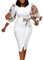 VERWIN Split Three-Quarter Sleeve Mid-Calf Round Neck Puff Sleeve Women's Dress Bodycon Dress Party Dress M White