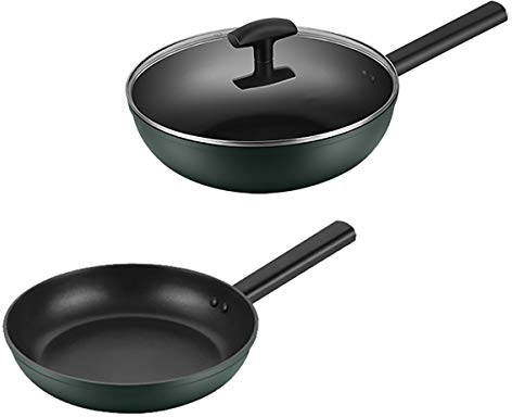 Wok antiadherente de aleación de aluminio con tapa de vidrio y asa sartén, sartén de 26 cm/sartén de leche olla de 16 cm