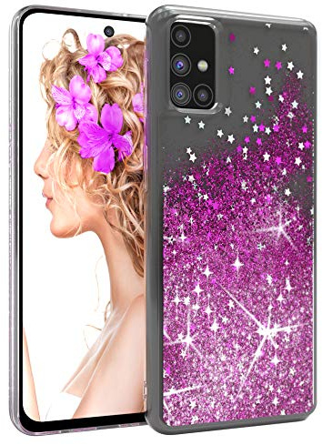 EAZY CASE Hülle kompatibel mit Samsung Galaxy M31s Schutzhülle mit Flüssig-Glitzer, Handyhülle, Schutzhülle, Back Cover mit Glitter Flüssigkeit, TPU/Silikon, Transparent/Durchsichtig, Lila