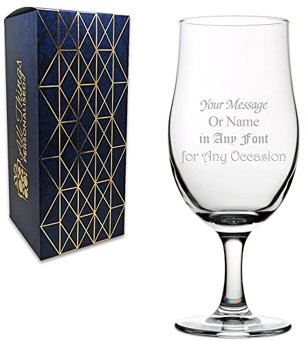 Personalised Engraved 20oz Keg Stemmed Pint Cider Glass, Personalise with Any Message, Gift Box Included, Choose from a Variety of Fonts, Laser Engraved
