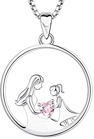 YL Collier mère et fille en argent 925, pierre de naissance d'octobre, pendentif en zircon cubique rose, cadeaux pour maman, femmes, 45-48 CM